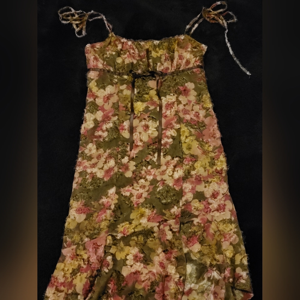 Delia's By Dolls Kill Green Floral Dress with Tie Straps